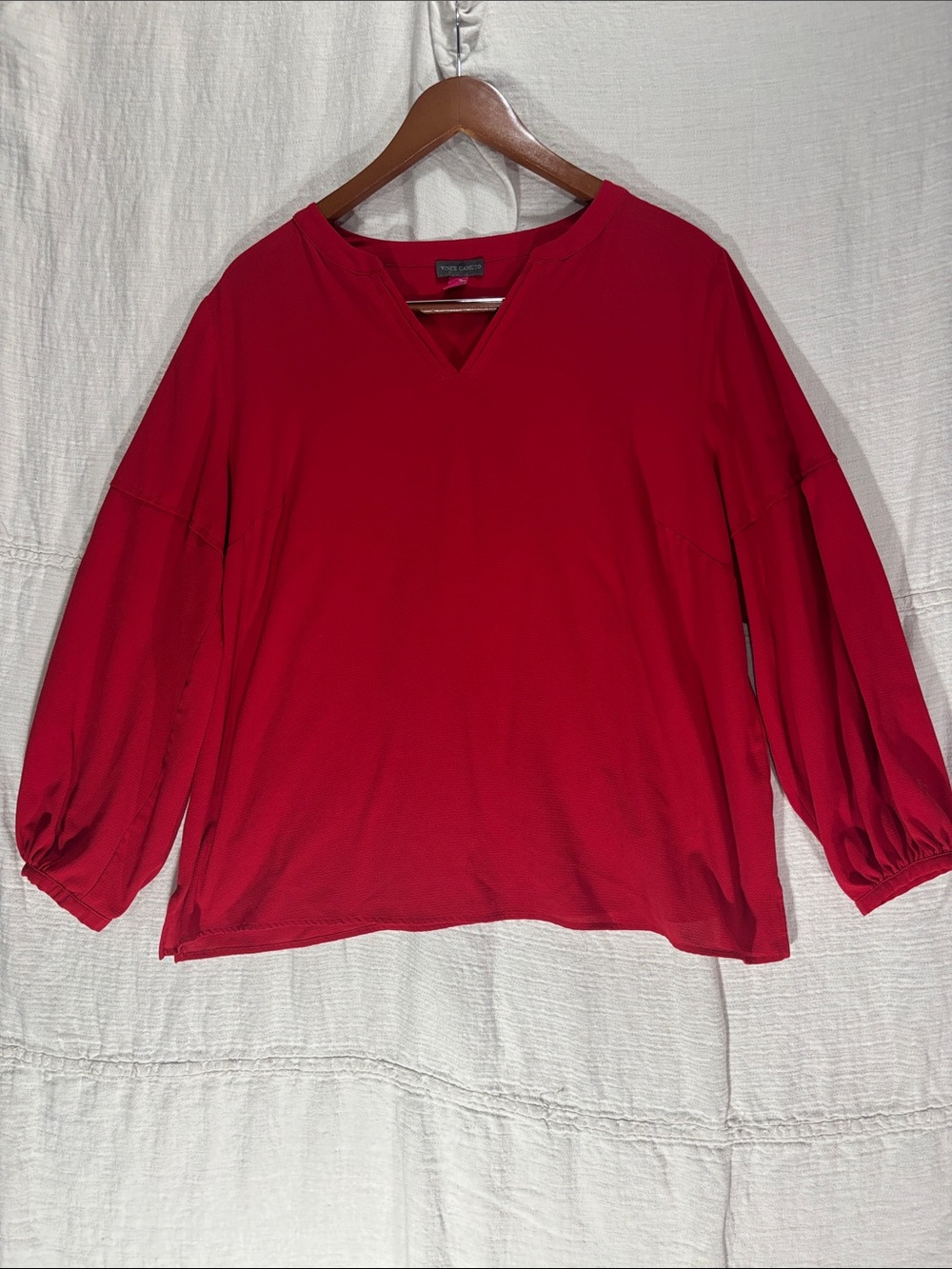 Vince Camuto Red V-Neck Blouse Long Blouson Sleeve Plus Size 1X Crepe Top